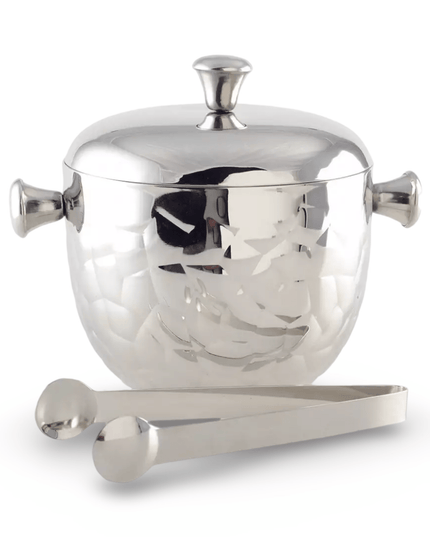 Casa Duniya Hammered Silver Ice Bucket Taara Ice Bucket with Tongs and Cover
