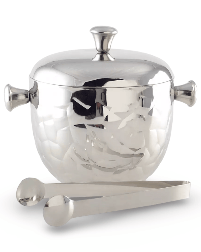 Casa Duniya Hammered Silver Ice Bucket Taara Ice Bucket with Tongs and Cover