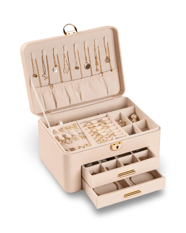 Casa Duniya Leather Jewelry Storage Beige Large Leather Jewelry Boxes