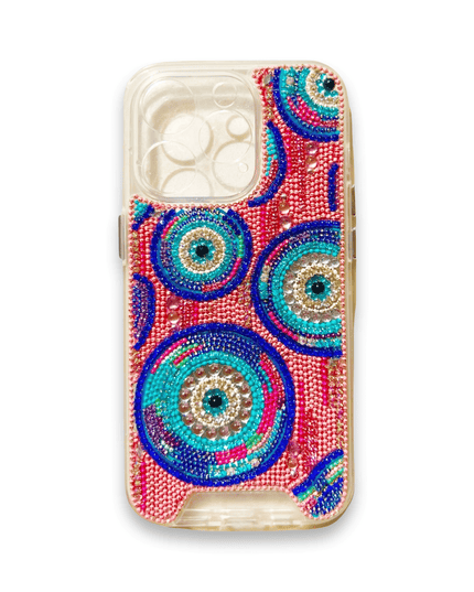Casa Duniya Mobile Phone Accessories Pink Evil Eye Embellished Iphone 14/15 Pro Cases