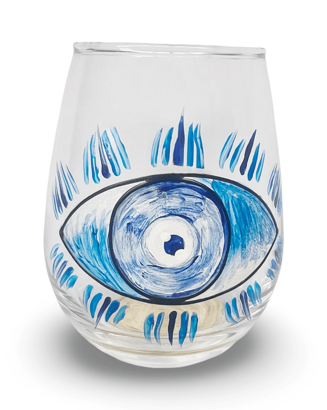 Casa Duniya Hand-Painted Evil Eye Water Glasses Maryam Water Glasses (set of 6)