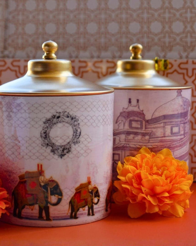 Casa Duniya Wooden Decorative Box with Metal Jars Hathi Box Set with 4 Jars