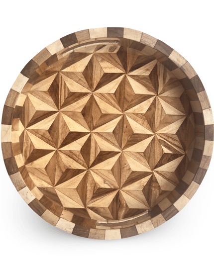 Casa Duniya Wooden Decorative Tray Geometric Kalpana Round Tray
