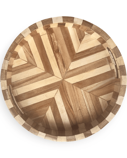 Casa Duniya Wooden Decorative Tray Lines Kalpana Round Tray