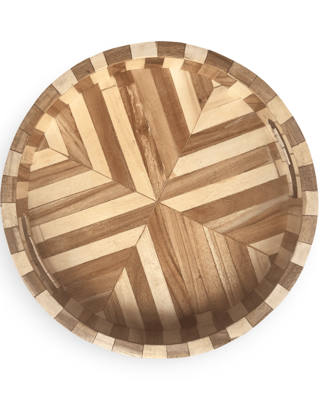 Casa Duniya Wooden Decorative Tray Lines Kalpana Round Tray