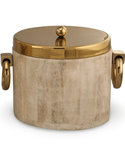 Casa Duniya Wooden Double-Walled Ice Bucket White Wood Ice Bucket with Cover
