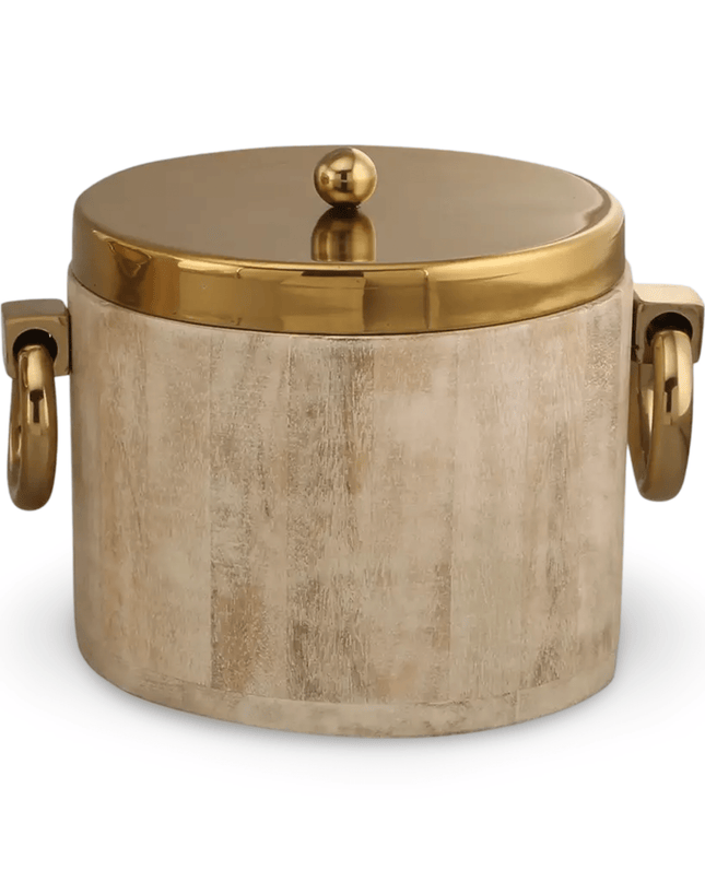 Casa Duniya Wooden Double-Walled Ice Bucket White Wood Ice Bucket with Cover