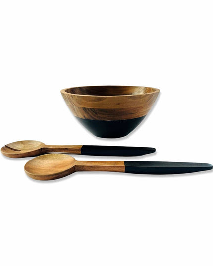 Casa Duniya Wooden Salad Bowl Set Black Suma Salad Bowl and Servers