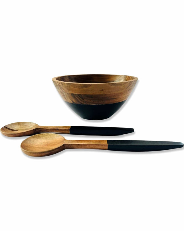 Casa Duniya Wooden Salad Bowl Set Black Suma Salad Bowl and Servers