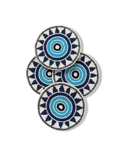 Casa Duniya Beaded Coasters Nazar Geometric Beaded Coaster (set of 4)
