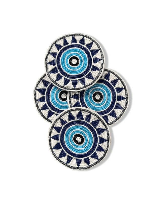 Casa Duniya Beaded Coasters Nazar Geometric Beaded Coaster (set of 4)