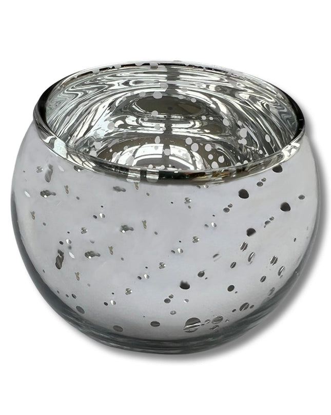 Casa Duniya Glass Candle Holder Silver Round Shama Candle Holder