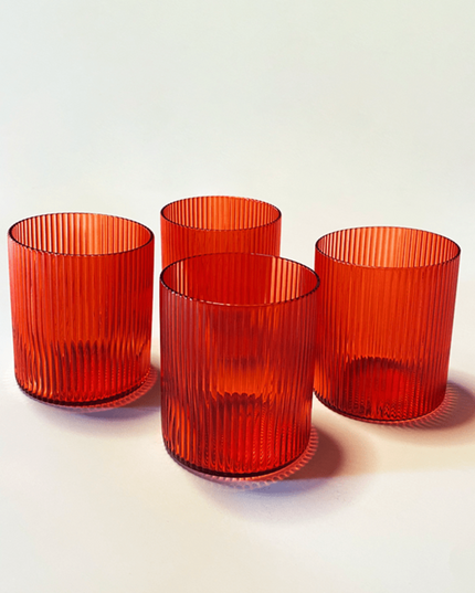 Casa Duniya Colorful Drinking Glasses Red Dhari Glasses (set of 4)