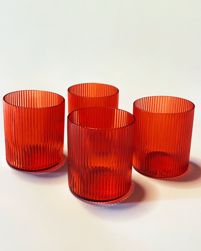 Casa Duniya Colorful Drinking Glasses Red Dhari Glasses (set of 4)