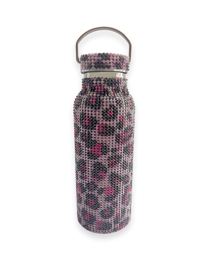 Casa Duniya Embellished Crystal Water Bottle Pink Leopard Rhinestone Water Bottle