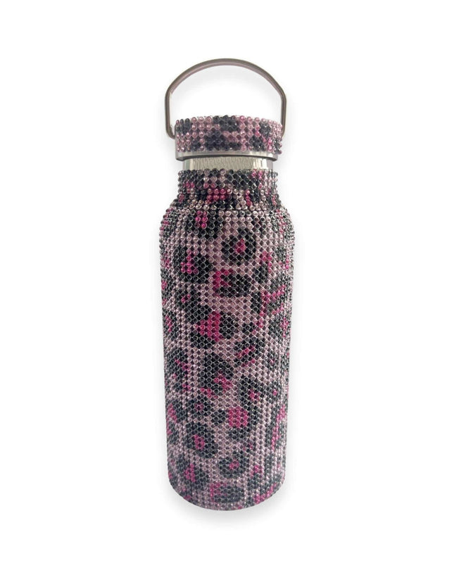 Casa Duniya Embellished Crystal Water Bottle Pink Leopard Rhinestone Water Bottle