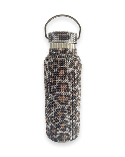 Casa Duniya Embellished Crystal Water Bottle Silver Leopard Rhinestone Water Bottle