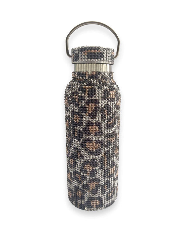 Casa Duniya Embellished Crystal Water Bottle Silver Leopard Rhinestone Water Bottle