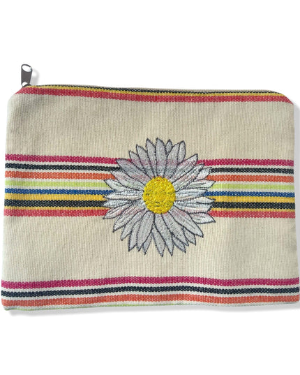 Casa Duniya Embroidered Cotton Cosmetic & Toiletry Bag White Flower Noor Embroidered Pouches