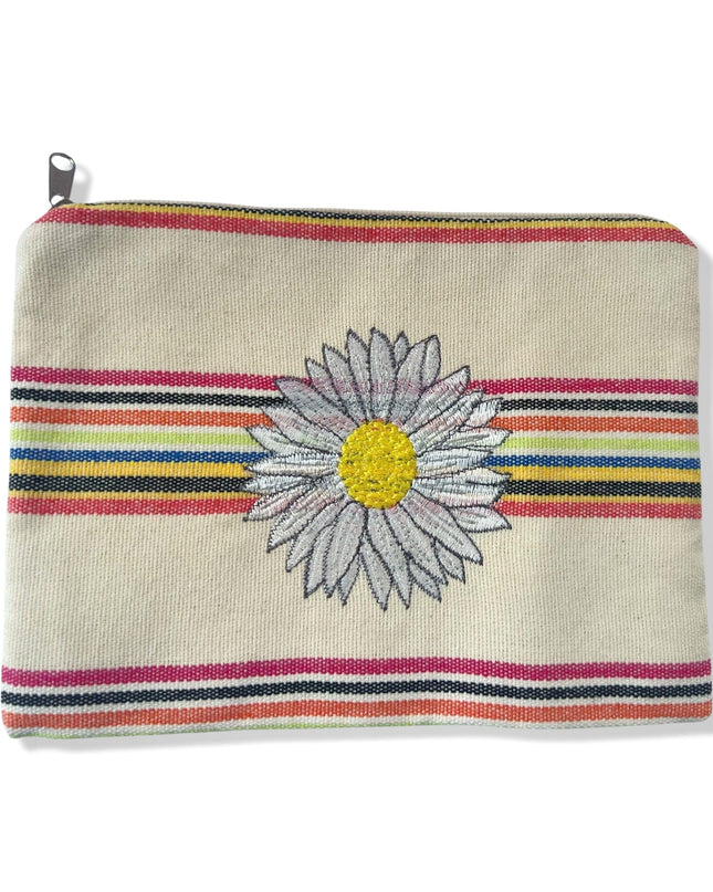 Casa Duniya Embroidered Cotton Cosmetic & Toiletry Bag White Flower Noor Embroidered Pouches