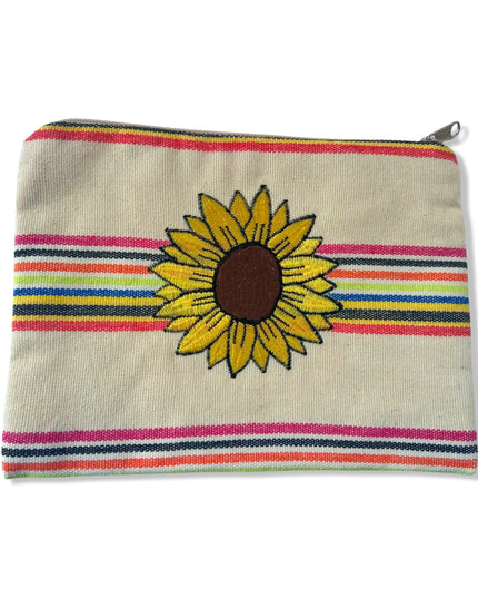 Casa Duniya Embroidered Cotton Cosmetic & Toiletry Bag Yellow Sunflower Noor Embroidered Pouches