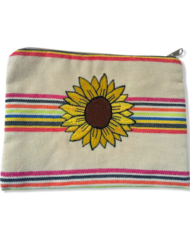 Casa Duniya Embroidered Cotton Cosmetic & Toiletry Bag Yellow Sunflower Noor Embroidered Pouches