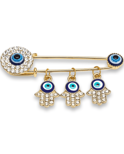 Casa Duniya Evil Eye Brooches Gold Triple Hamsa Nazar Brooches