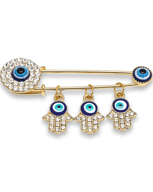 Casa Duniya Evil Eye Brooches Gold Triple Hamsa Nazar Brooches