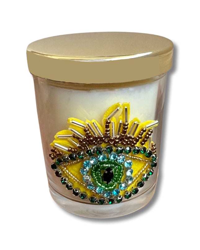 Casa Duniya Glass Candle Holder Yellow Nazar Vanilla Candles