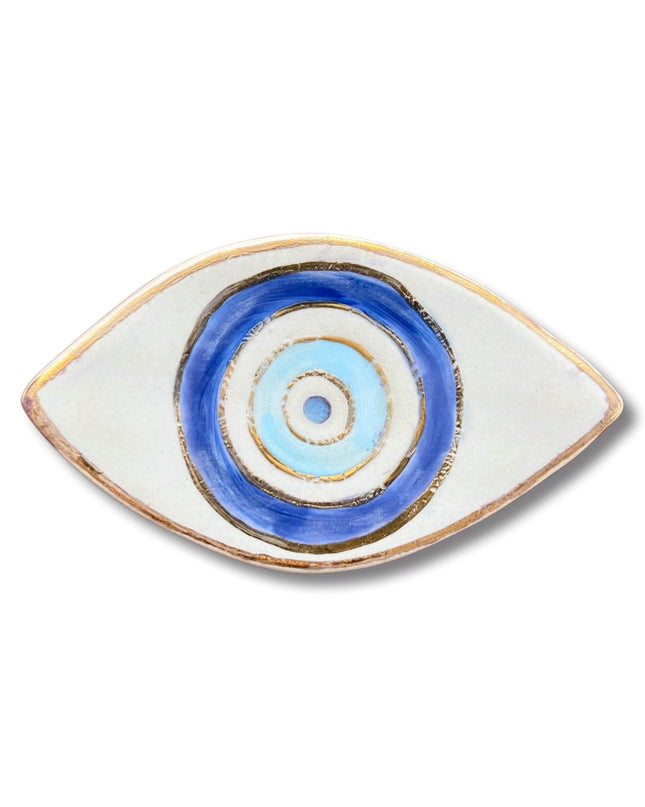 Casa Duniya Hand-Painted Ceramic Evil Eye Appetizer Plate Nazar Canape Plate