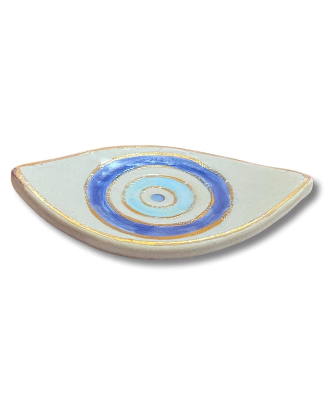 Casa Duniya Hand-Painted Ceramic Evil Eye Appetizer Plate Nazar Canape Plate