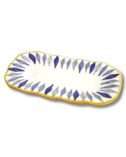 Casa Duniya Hand-Painted Ceramic Serving Platter Gari Long Plate