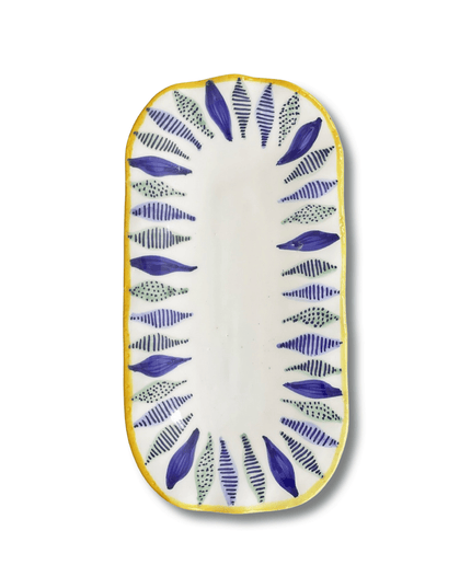 Casa Duniya Hand-Painted Ceramic Serving Platter Gari Long Plate