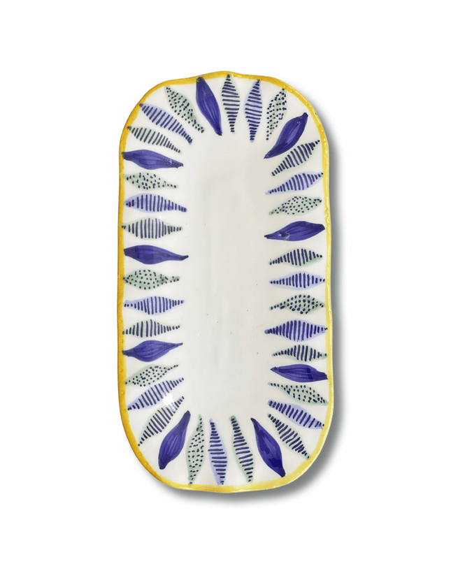 Casa Duniya Hand-Painted Ceramic Serving Platter Gari Long Plate