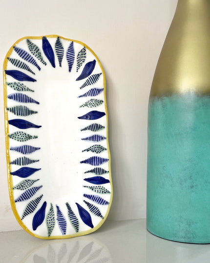 Casa Duniya Hand-Painted Ceramic Serving Platter Gari Long Plate