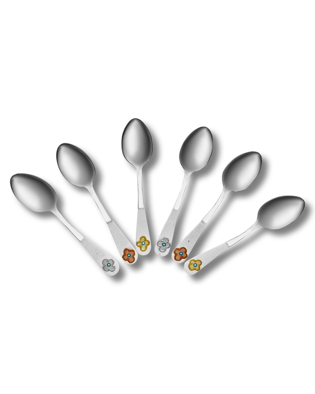 Casa Duniya Hand-Painted Decorative Teaspoons Metallic Flower Teaspoons (set of 6)