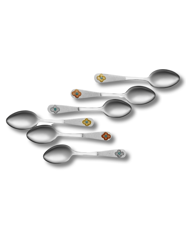 Casa Duniya Hand-Painted Decorative Teaspoons Metallic Flower Teaspoons (set of 6)