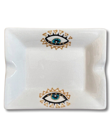 Casa Duniya Hand-Painted Evil Eye Ashtray Round Porcelain Ashtray Nazar Ashtray