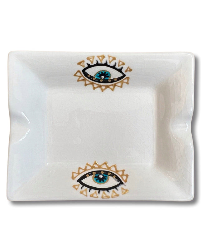 Casa Duniya Hand-Painted Evil Eye Ashtray Round Porcelain Ashtray Nazar Ashtray