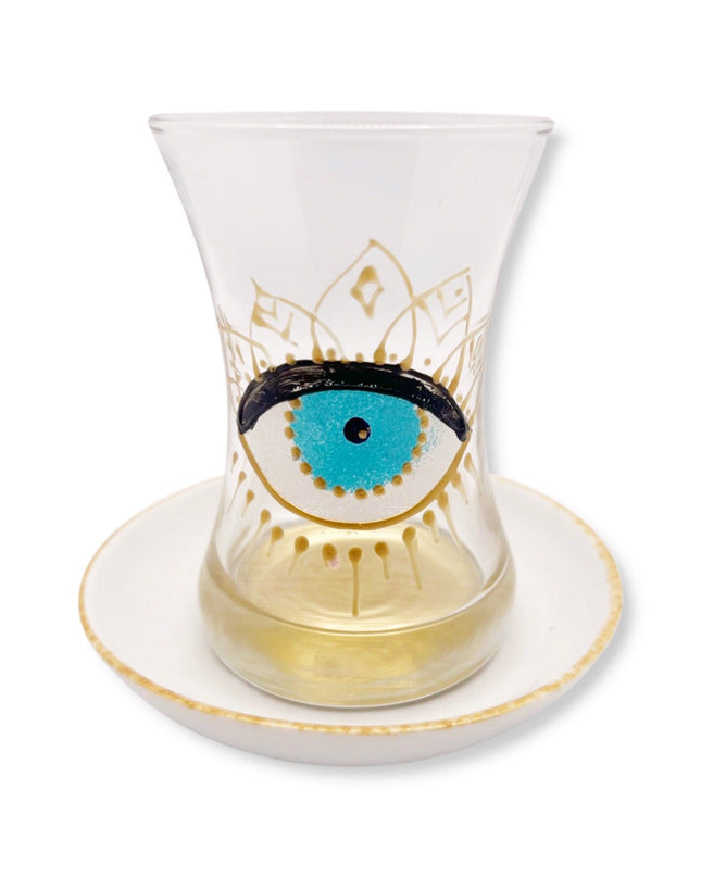 Casa Duniya Hand-Painted Evil Eye Teacup Set Ayna Nazar Teacups (set of 6)