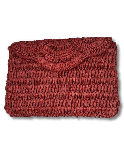 Casa Duniya Handwoven Raffia Summer Beach Clutch Burgundy Araya Raffia Clutch