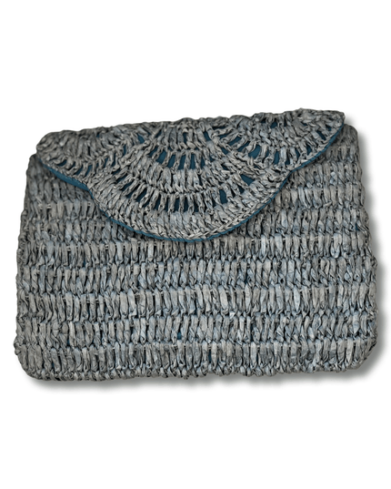 Casa Duniya Handwoven Raffia Summer Beach Clutch Powder Blue Araya Raffia Clutch