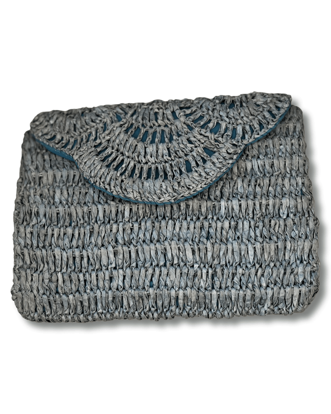 Casa Duniya Handwoven Raffia Summer Beach Clutch Powder Blue Araya Raffia Clutch