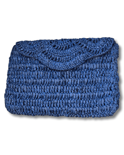 Casa Duniya Handwoven Raffia Summer Beach Clutch Royal Blue Araya Raffia Clutch