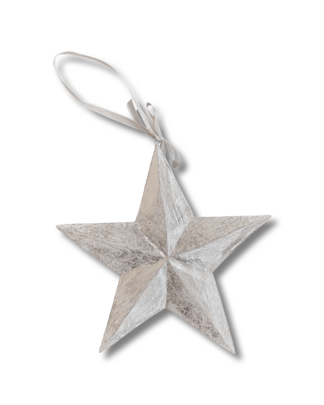 Casa Duniya Handcrafted Wooden Ornament Silver Najma Ornament