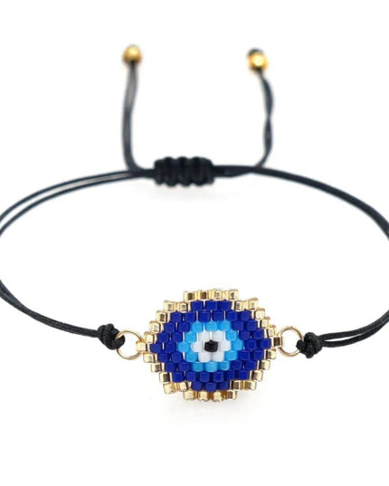 Casa Duniya Miyuki Beaded Evil Eye Fashion Bracelet Black with Blue Evil Eye - Large Beaded Bracelets