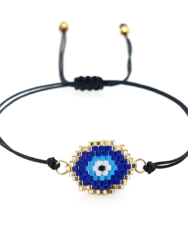 Casa Duniya Miyuki Beaded Evil Eye Fashion Bracelet Black with Blue Evil Eye - Large Beaded Bracelets