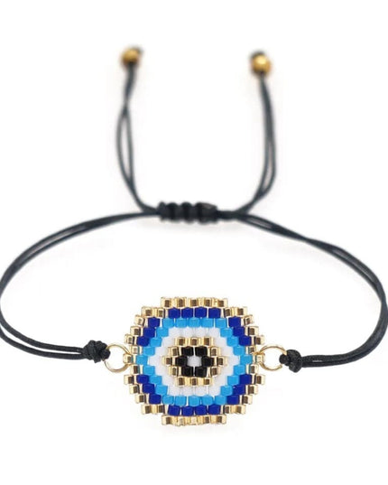 Casa Duniya Miyuki Beaded Evil Eye Fashion Bracelet Black with Blue Evil Eye - Medium Beaded Bracelets