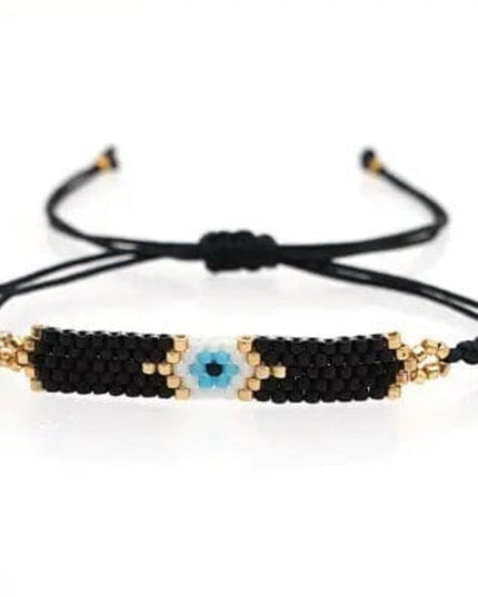 Casa Duniya Miyuki Beaded Evil Eye Fashion Bracelet Black with Blue Evil Eye - Small Beaded Bracelets