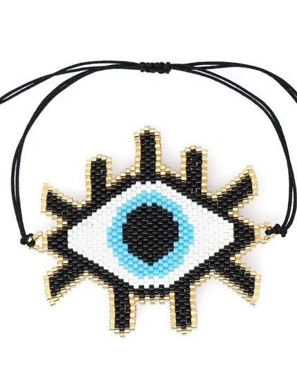 Casa Duniya Miyuki Beaded Evil Eye Fashion Bracelet Black with Blue Evil Eye - XLarge Beaded Bracelets